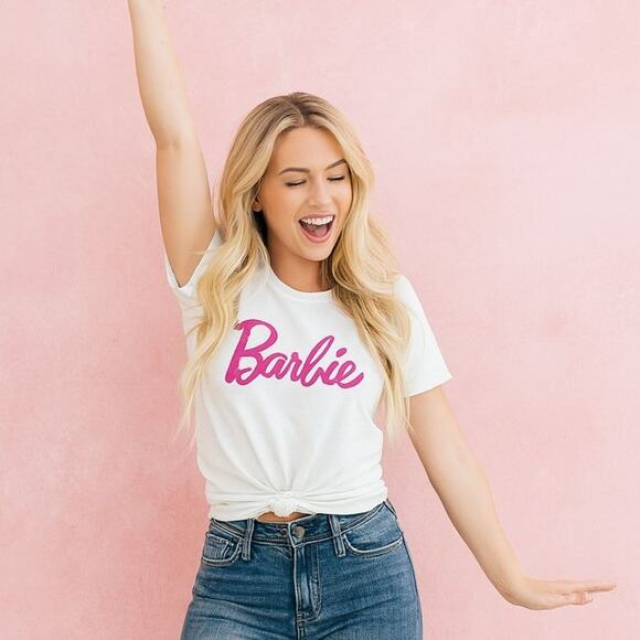 White Barbie Logo T-Shirt - Picture 1 of 2